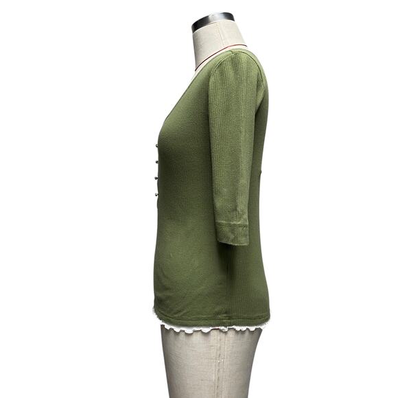 Vintage R Doll Womens Size S Green Layered Lace V Neck Ribbed Shirt - Picture 4 of 8